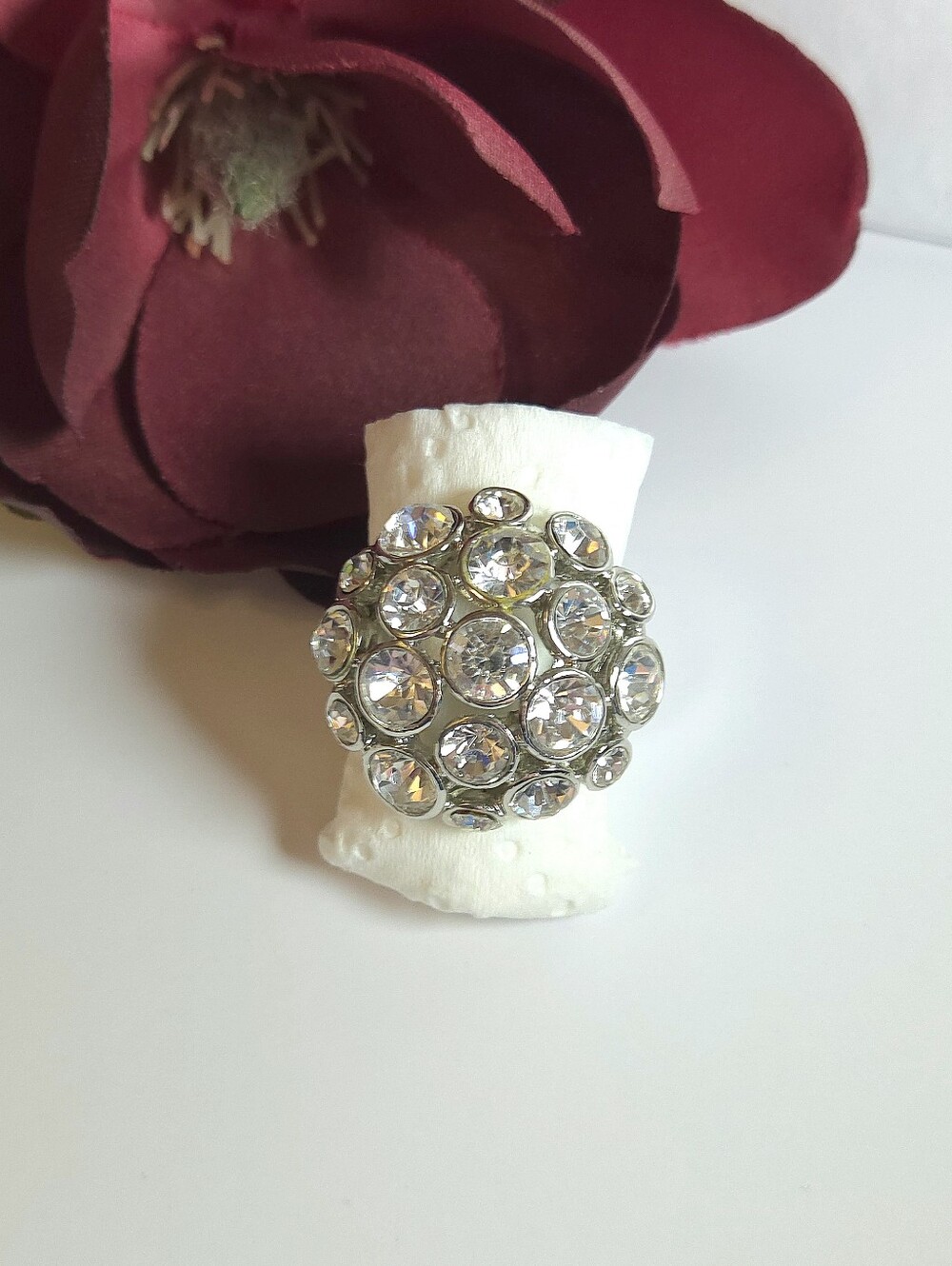 Silver Plated Crystal Cocktail Ring Size 7 Statement Ring - Picture 4 of 8